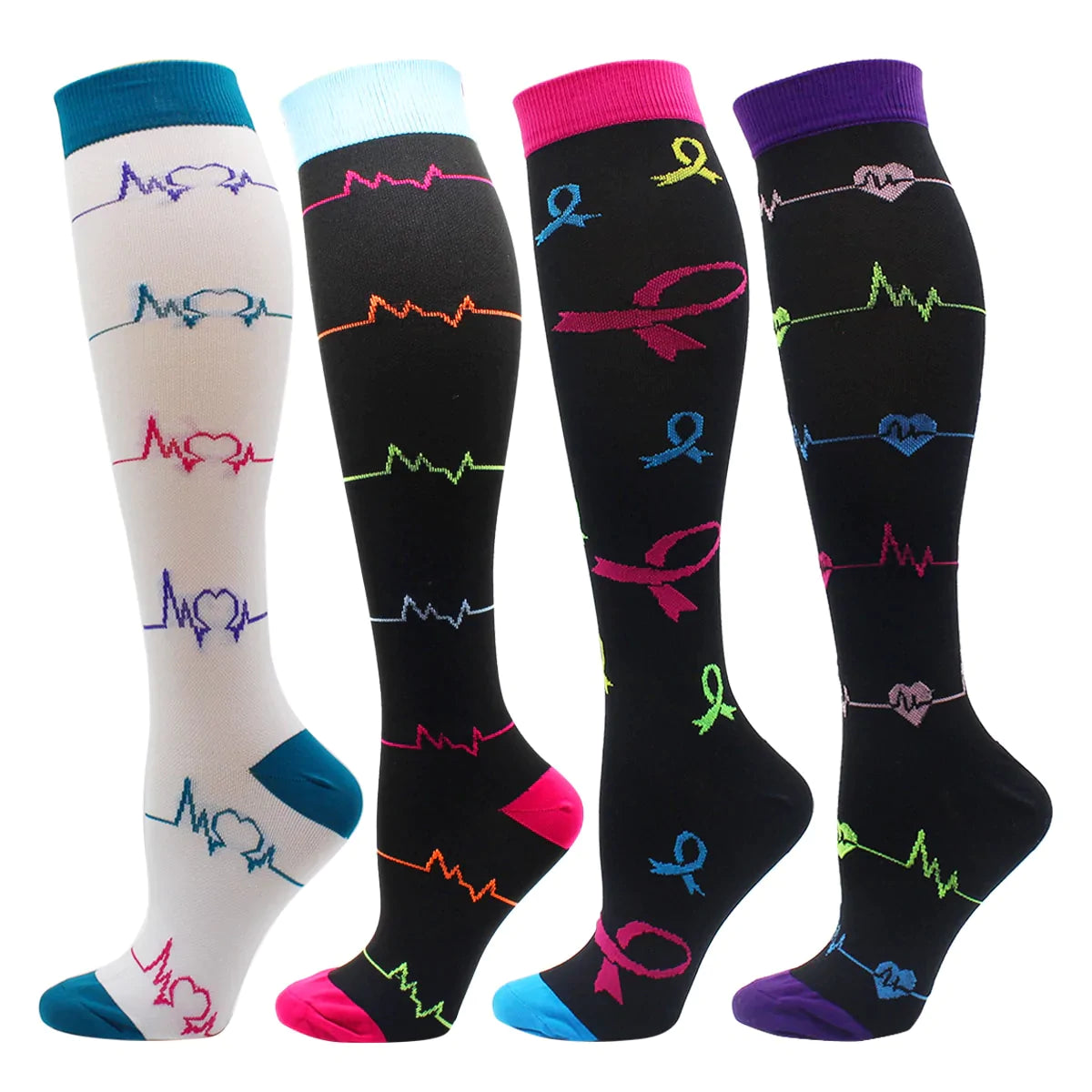 Bunte Lange Kompressionssocken (4 Paar)-Bella Webshop