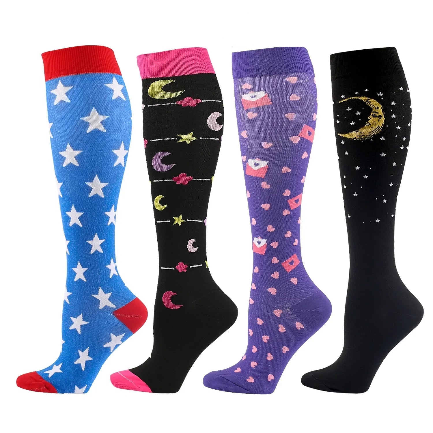 Bunte Lange Kompressionssocken (4 Paar)-Bella Webshop