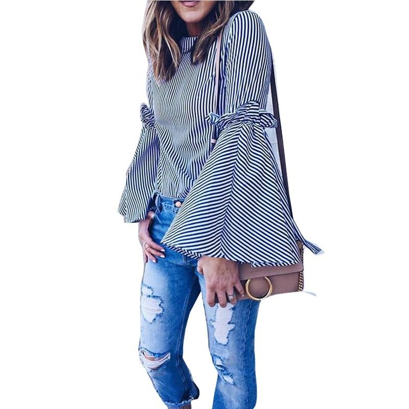 Damen Streifen Bowknot Flare Sleeve-Bella Webshop