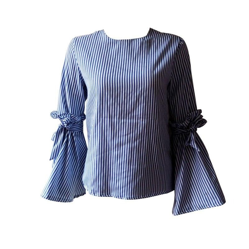 Damen Streifen Bowknot Flare Sleeve-Bella Webshop
