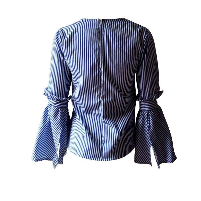 Damen Streifen Bowknot Flare Sleeve-Bella Webshop