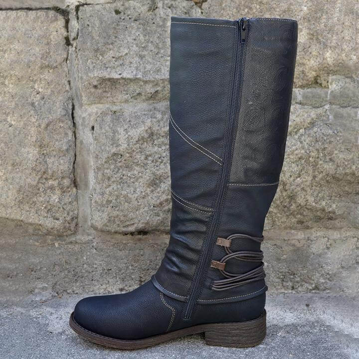 Damen Vintage Leder Zipper Stiefel-Bella Webshop