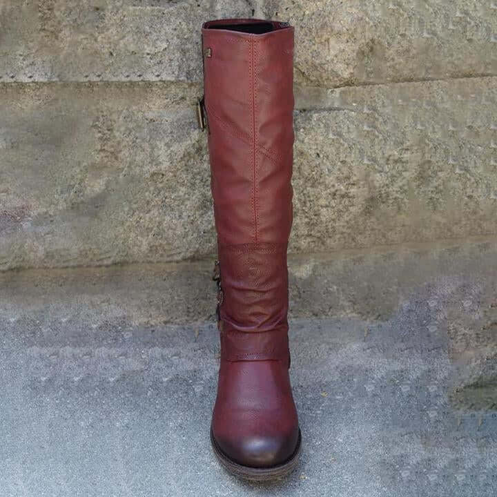 Damen Vintage Leder Zipper Stiefel-Bella Webshop