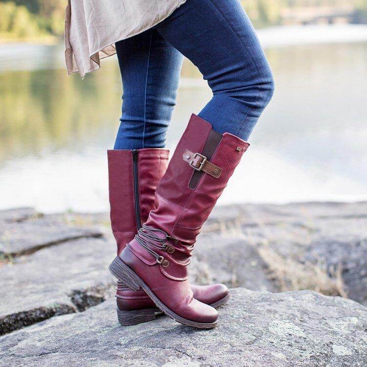 Damen Vintage Leder Zipper Stiefel-Bella Webshop