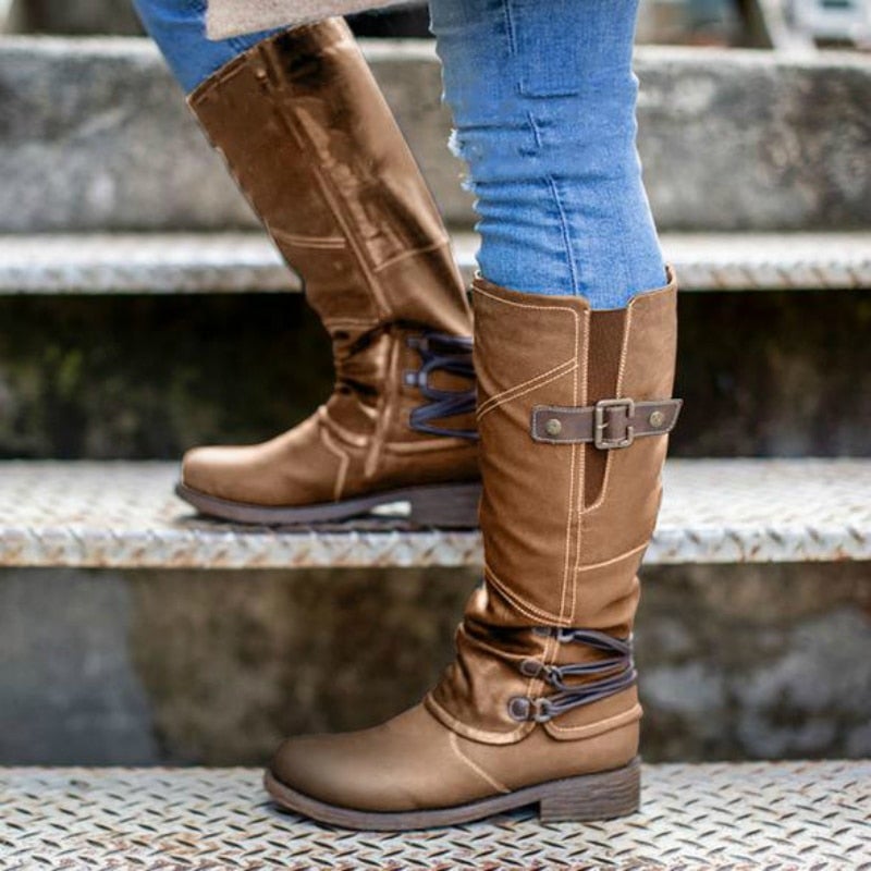 Damen Vintage Leder Zipper Stiefel-Bella Webshop
