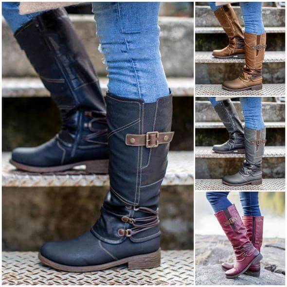 Damen Vintage Leder Zipper Stiefel-Bella Webshop