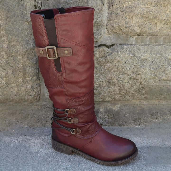 Damen Vintage Leder Zipper Stiefel-Bella Webshop