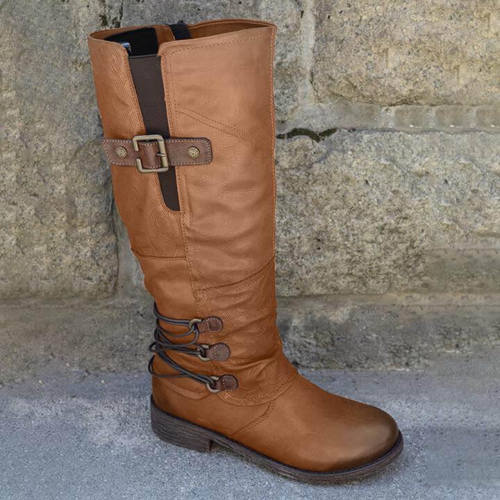 Damen Vintage Leder Zipper Stiefel-Bella Webshop