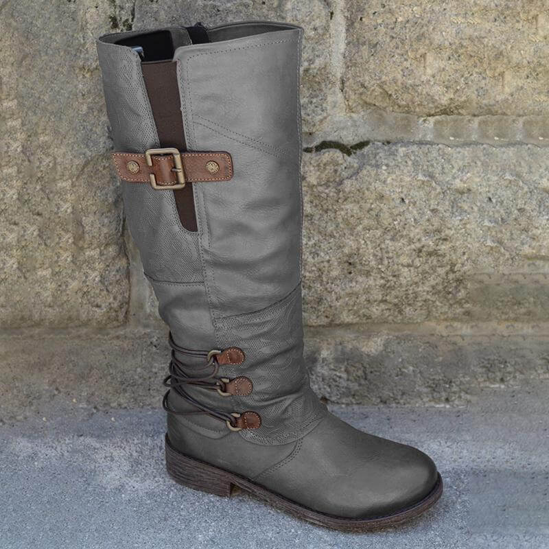 Damen Vintage Leder Zipper Stiefel-Bella Webshop