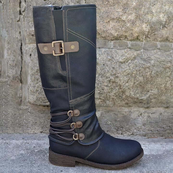 Damen Vintage Leder Zipper Stiefel-Bella Webshop