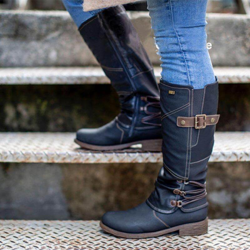 Damen Vintage Leder Zipper Stiefel-Bella Webshop