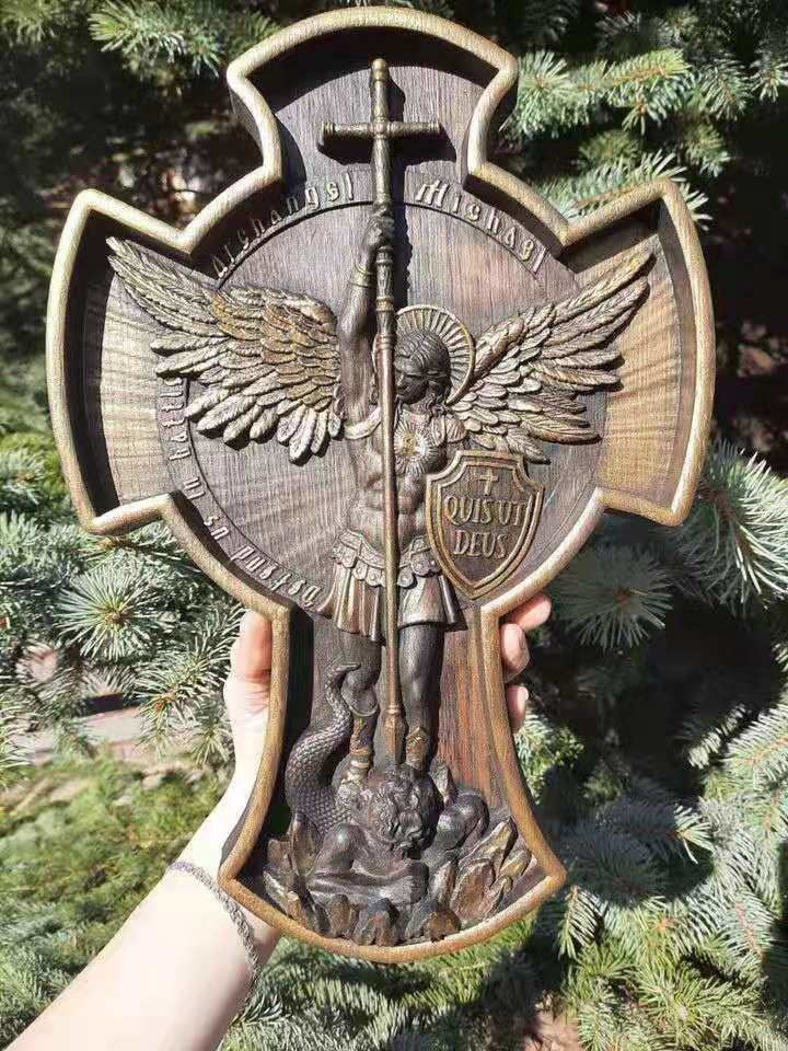 Erzengel Michael Aus Holz Geschnitzt Wanddekoration-Bella Webshop