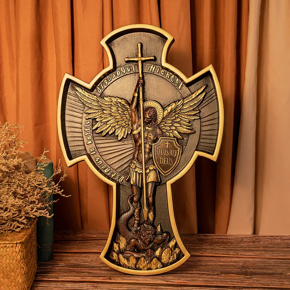 Erzengel Michael Aus Holz Geschnitzt Wanddekoration-Bella Webshop