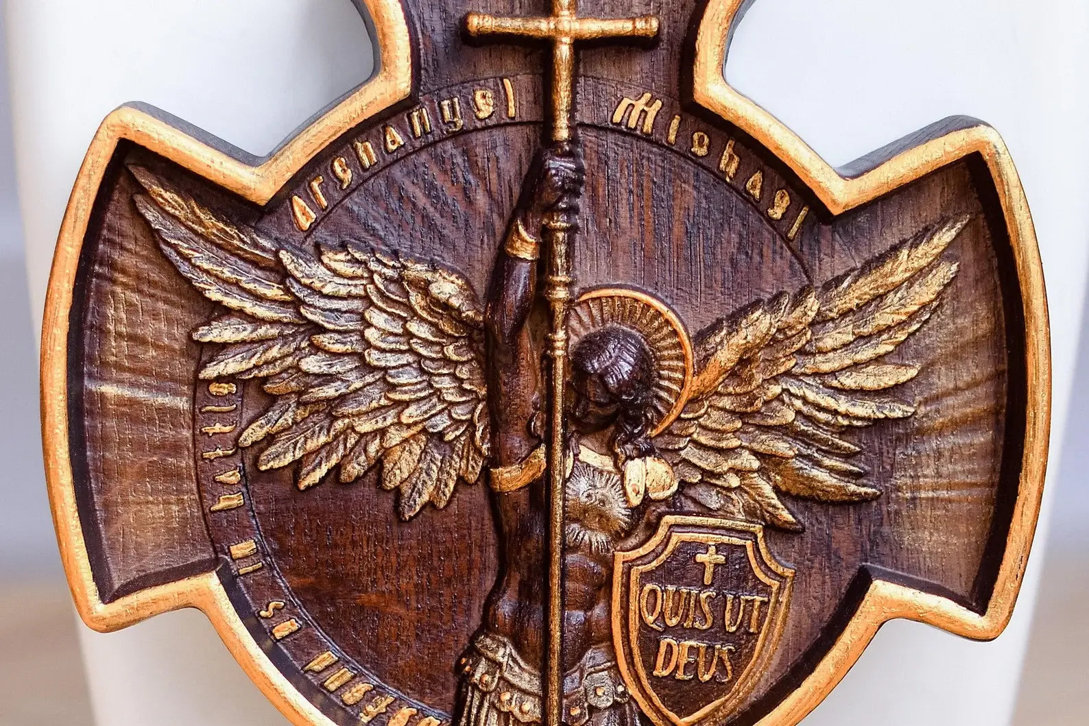Erzengel Michael Aus Holz Geschnitzt Wanddekoration-Bella Webshop