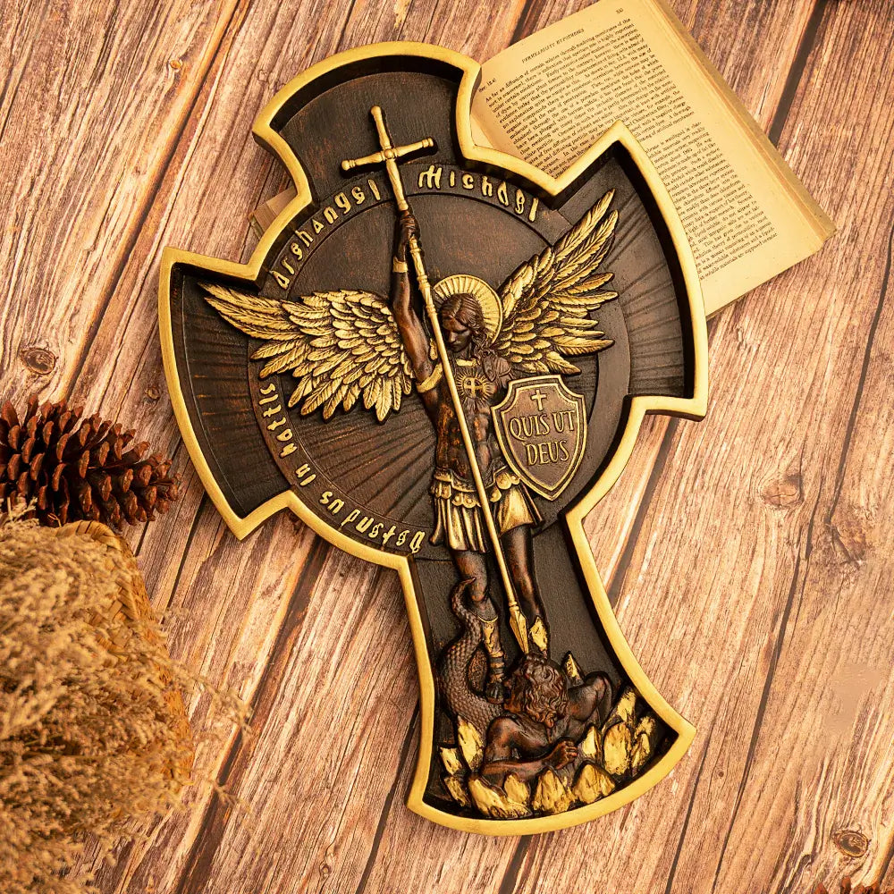 Erzengel Michael Aus Holz Geschnitzt Wanddekoration-Bella Webshop
