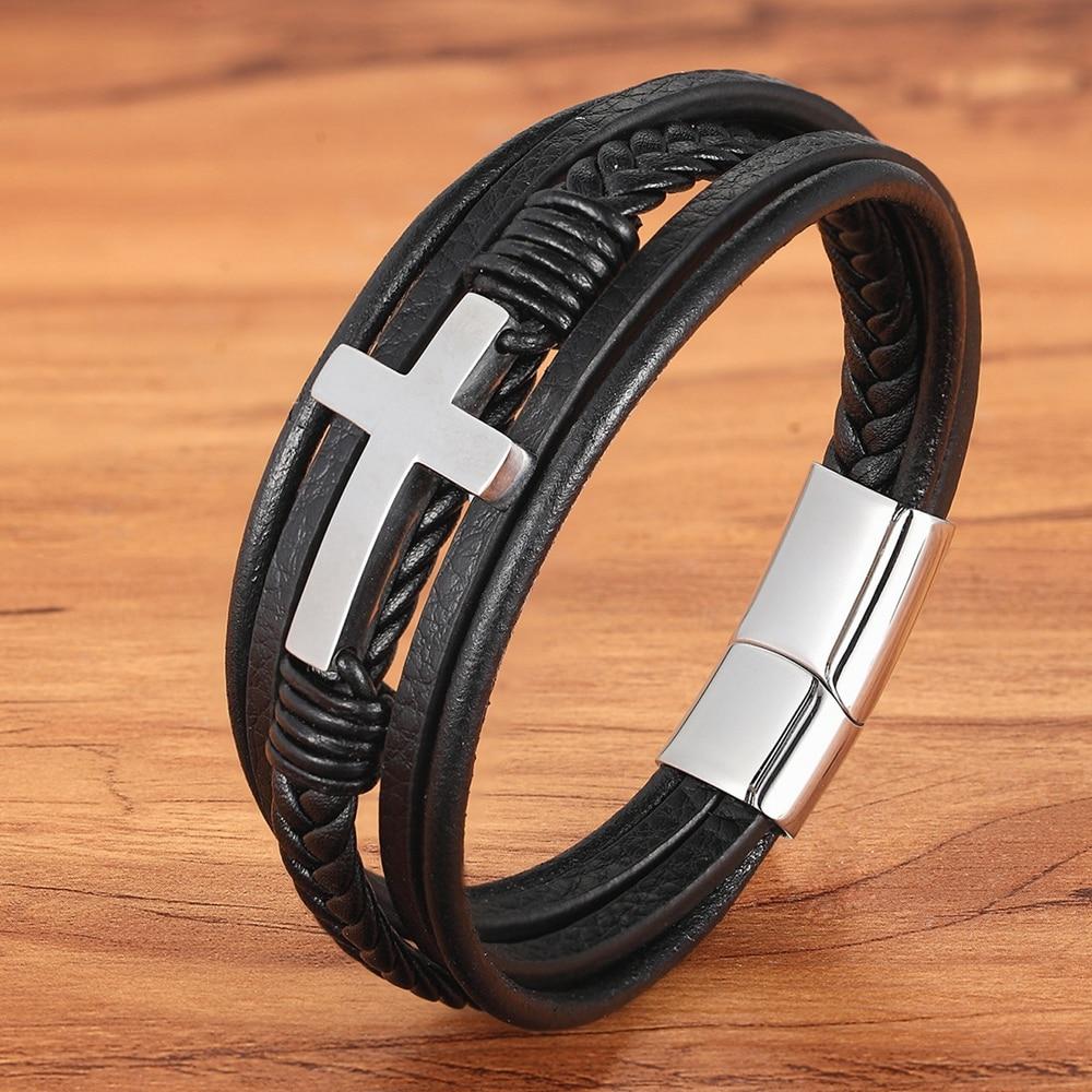 Faith Leder-Armband Mit Kreuz-Bella Webshop