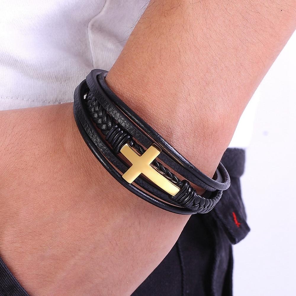 Faith Leder-Armband Mit Kreuz-Bella Webshop