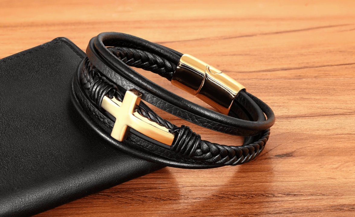Faith Leder-Armband Mit Kreuz-Bella Webshop