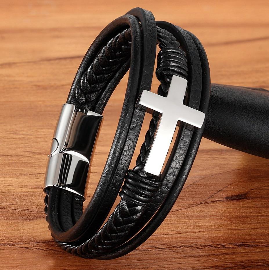 Faith Leder-Armband Mit Kreuz-Bella Webshop