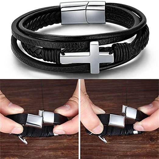 Faith Leder-Armband Mit Kreuz-Bella Webshop