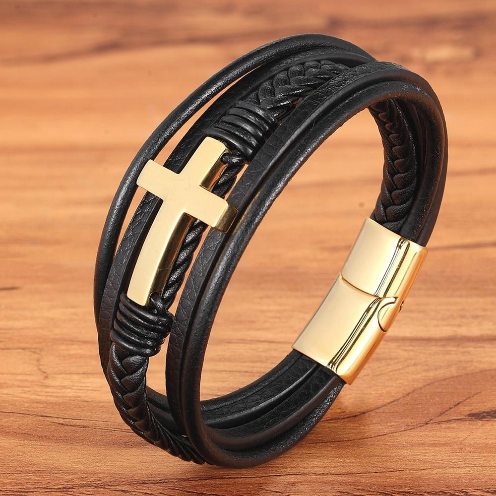 Faith Leder-Armband Mit Kreuz-Bella Webshop
