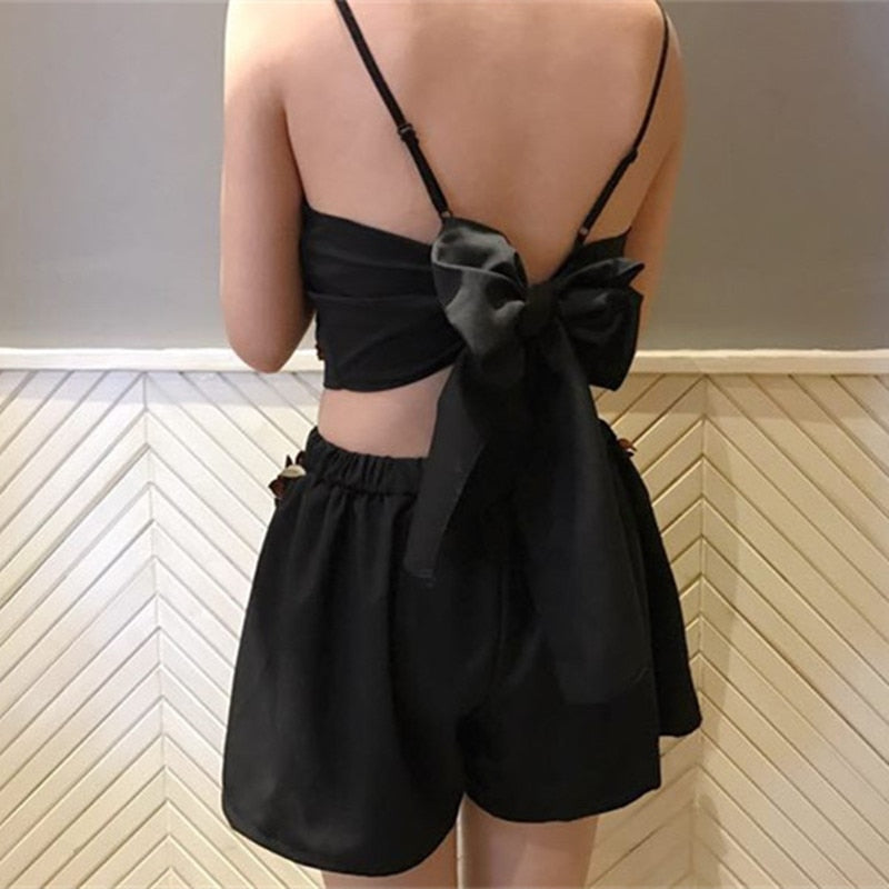 Floral Besticktes Crop Top Und Shorts Set-Bella Webshop