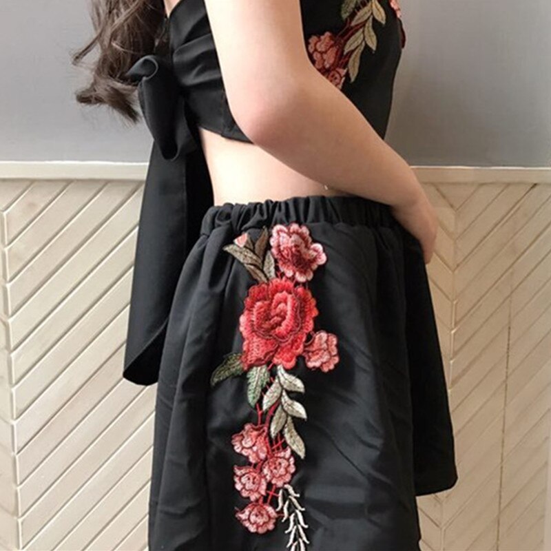 Floral Besticktes Crop Top Und Shorts Set-Bella Webshop