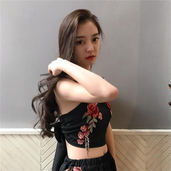 Floral Besticktes Crop Top Und Shorts Set-Bella Webshop