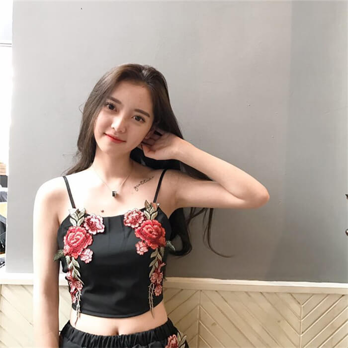 Floral Besticktes Crop Top Und Shorts Set-Bella Webshop