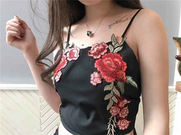 Floral Besticktes Crop Top Und Shorts Set-Bella Webshop