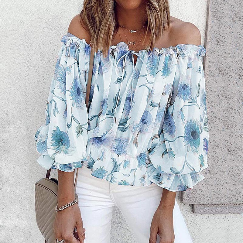 Florale Bluse Mit Gerafften Ärmeln-Bella Webshop