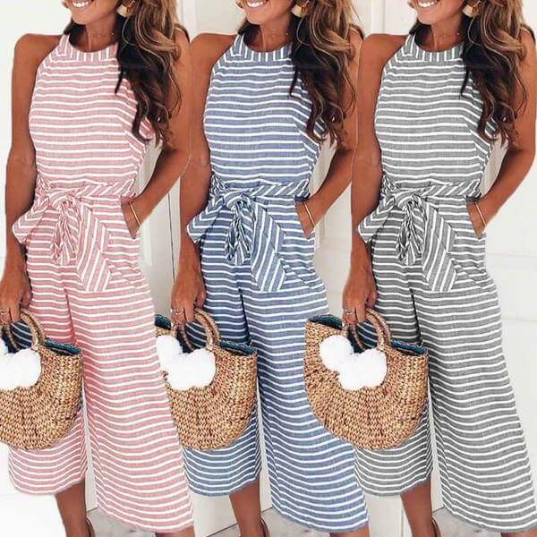 Frauen Gestreifter Schnürer Jumpsuit-Bella Webshop