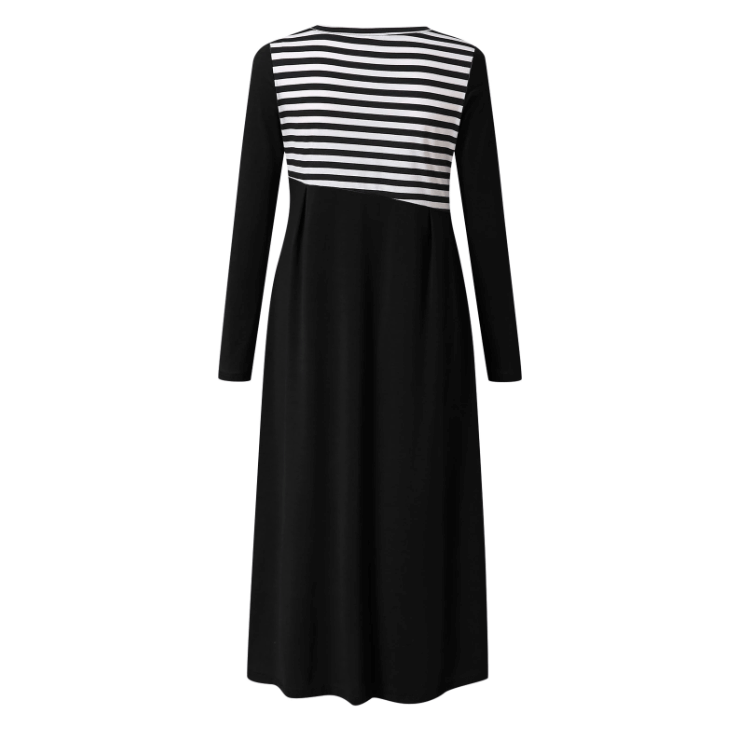 Gestreiftes Langärmeliges Patchwork-Kleid Für Damen-Bella Webshop