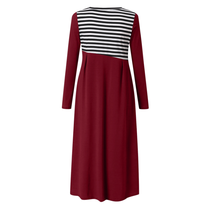 Gestreiftes Langärmeliges Patchwork-Kleid Für Damen-Bella Webshop