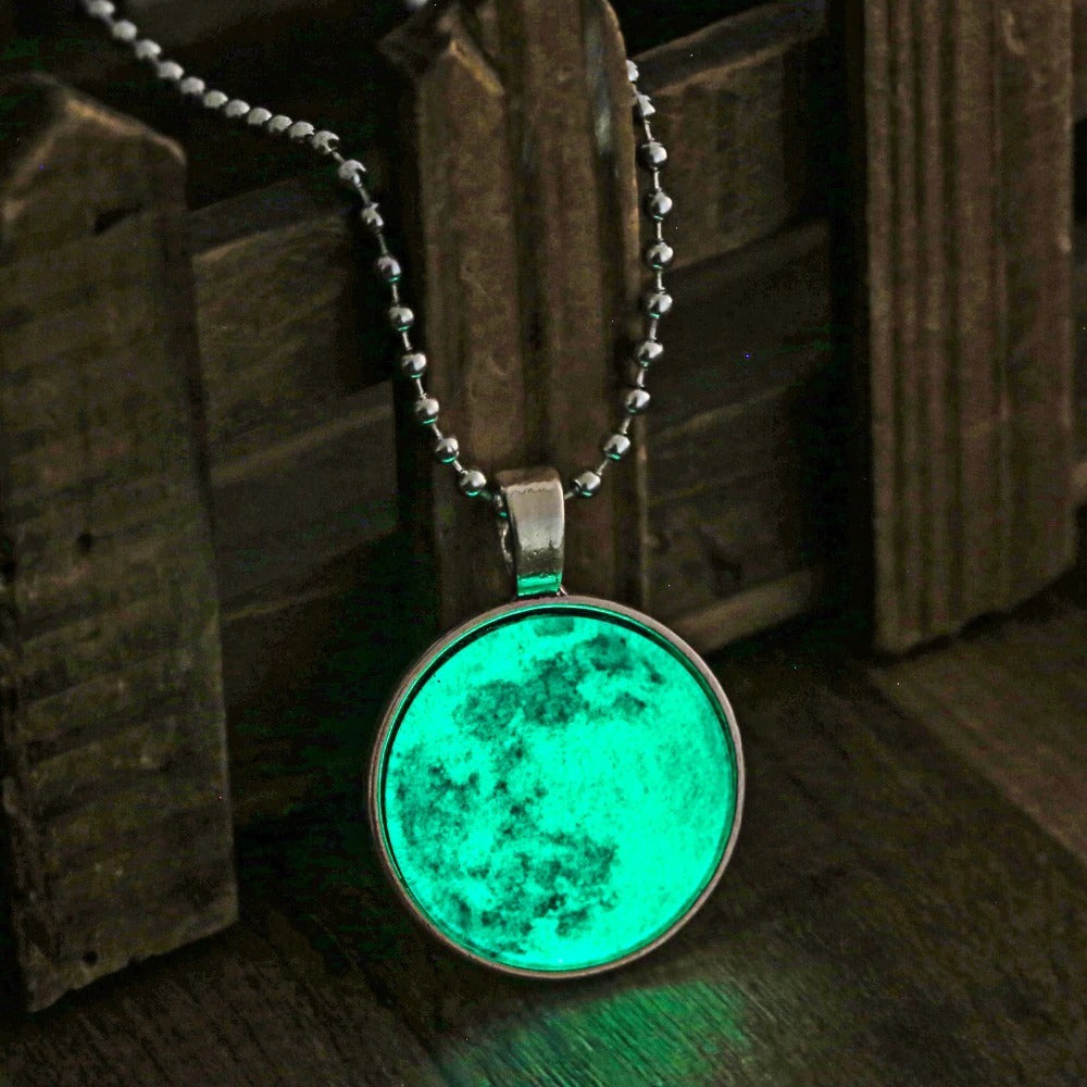Glow In The Dark Moon Halskette-Bella Webshop