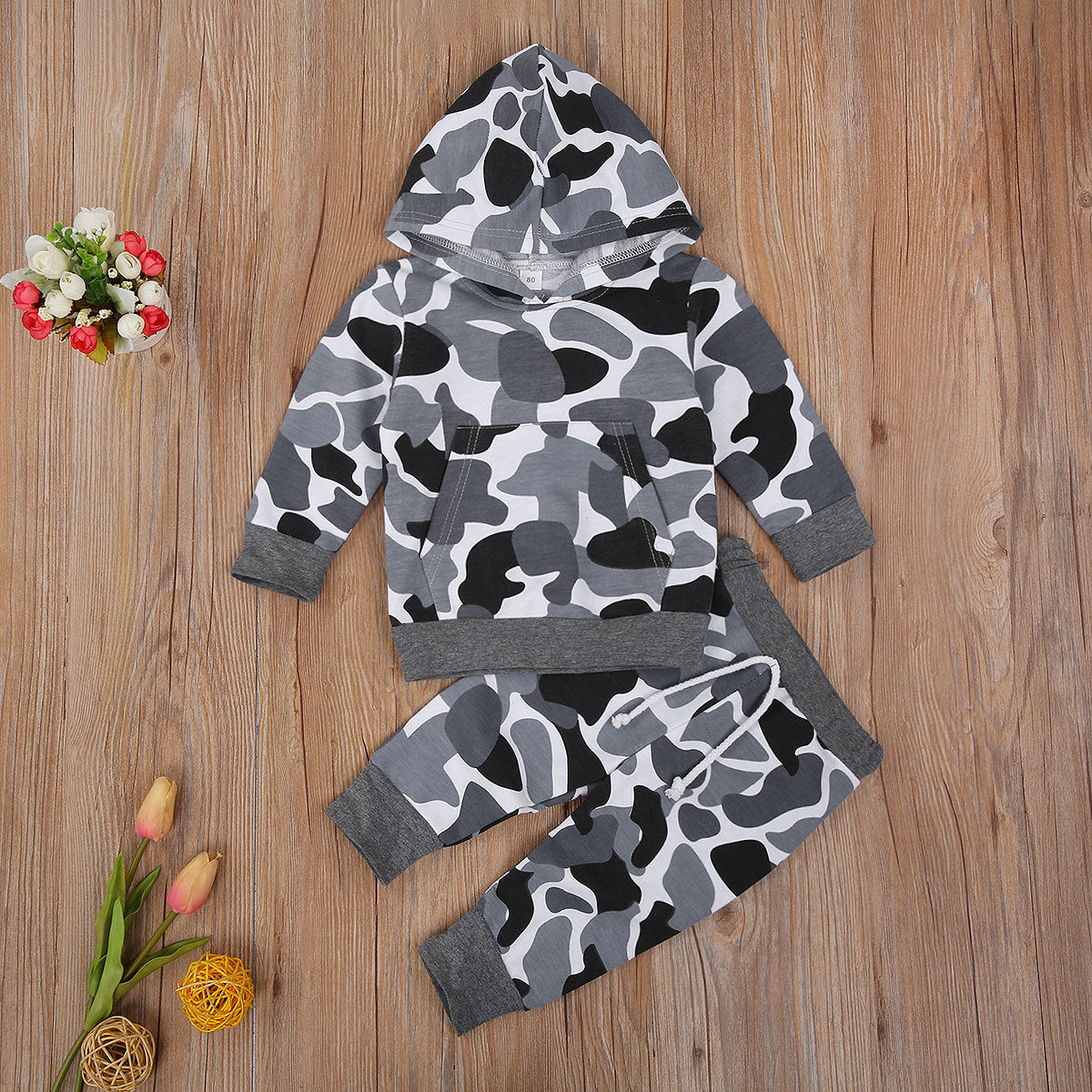 Grauer Tarn-Kapuzenpulli Und Hosen-Set-Bella Webshop