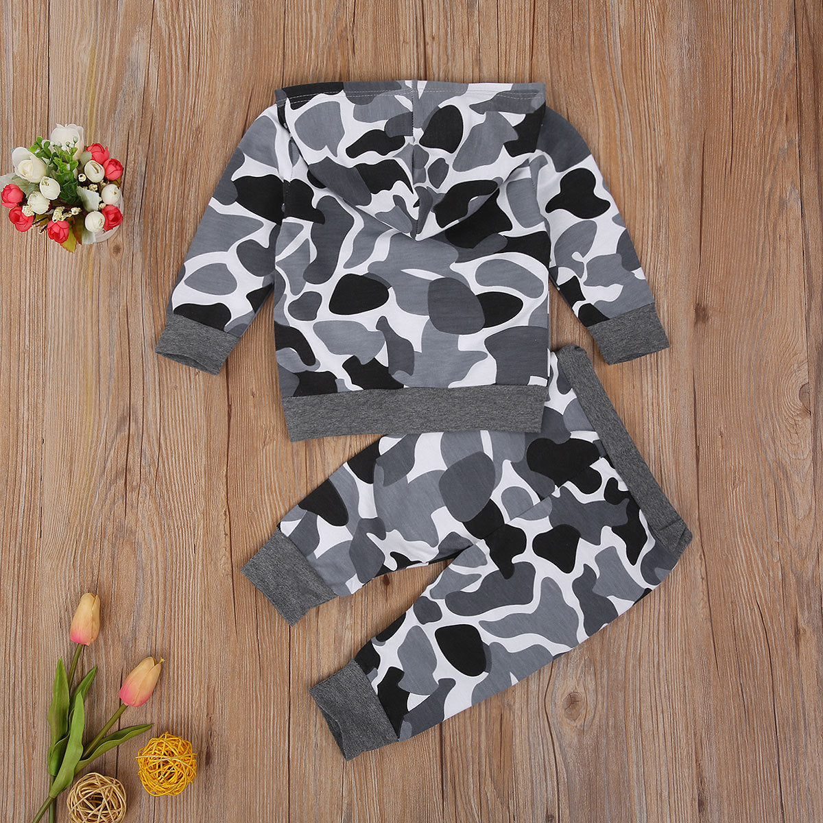 Grauer Tarn-Kapuzenpulli Und Hosen-Set-Bella Webshop
