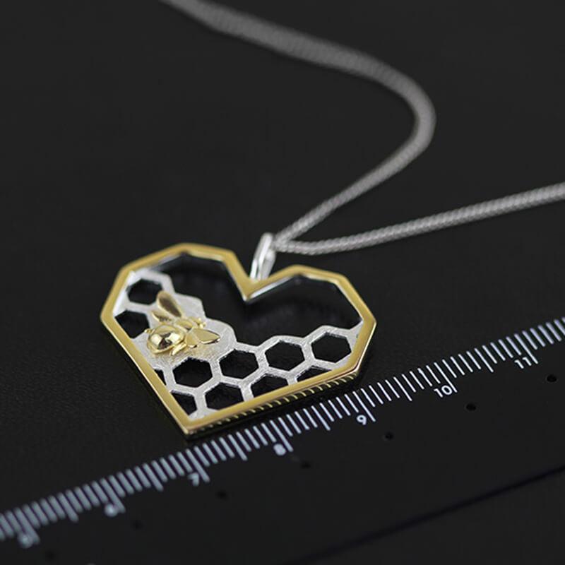 Herz-Halskette Mit Wabenmuster-Bella Webshop