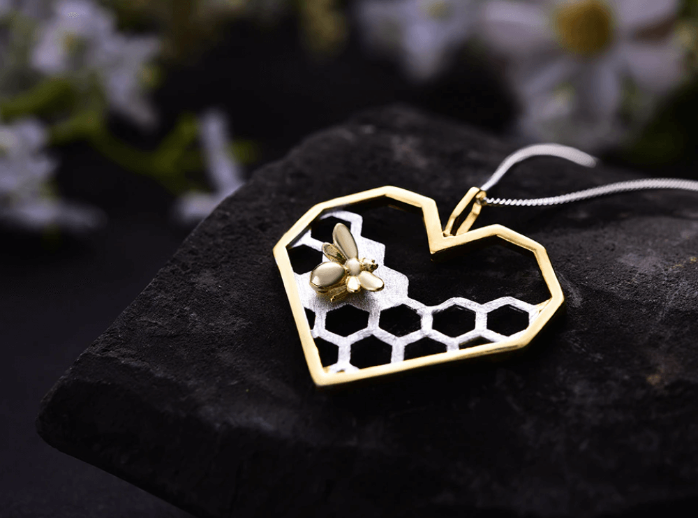 Herz-Halskette Mit Wabenmuster-Bella Webshop