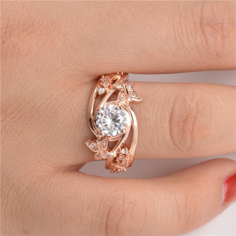 Hohle Strasssteine Schmetterling Blume Ring-Bella Webshop