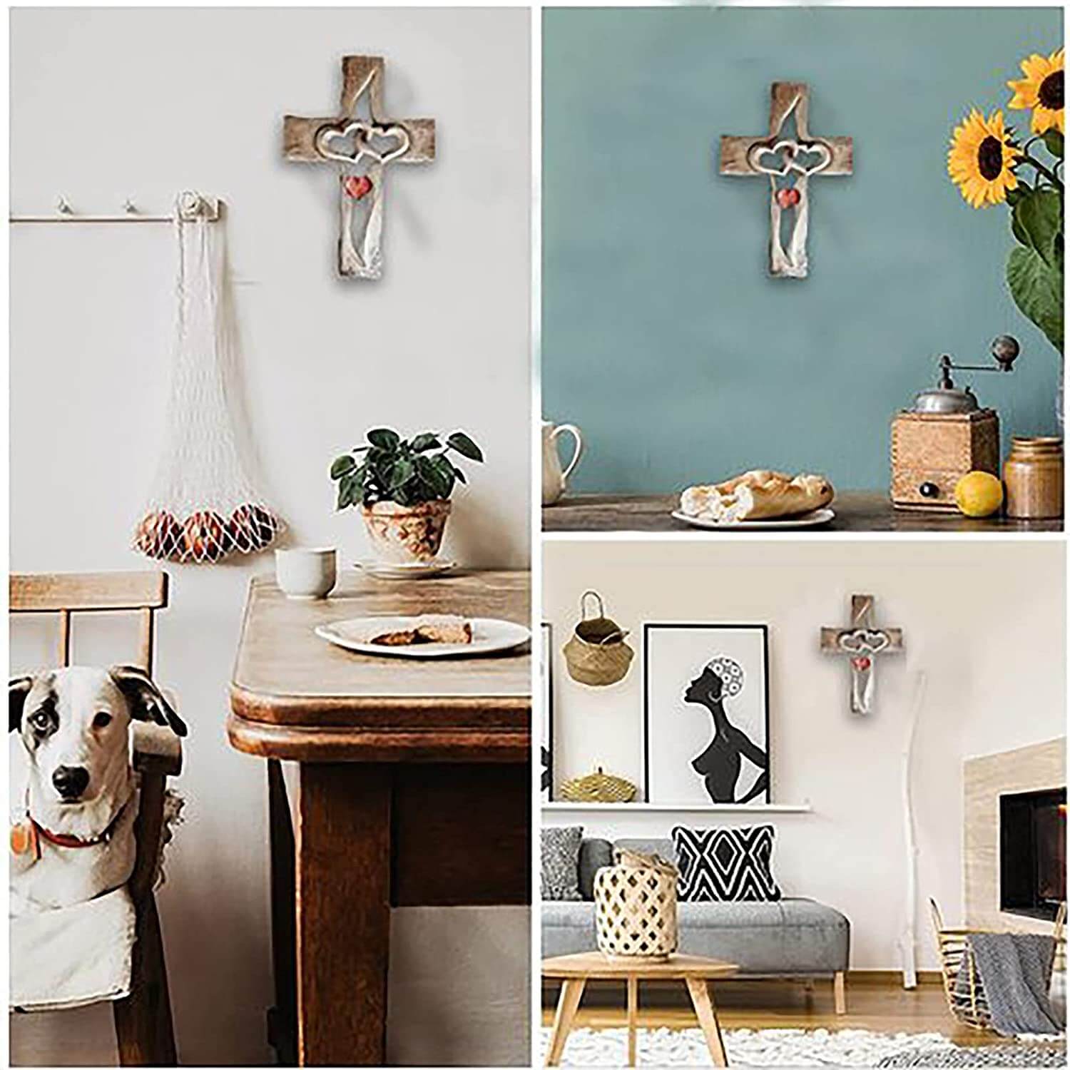 Ineinander Verschlungene Herzen | Geschnitztes Holzkreuz-Bella Webshop