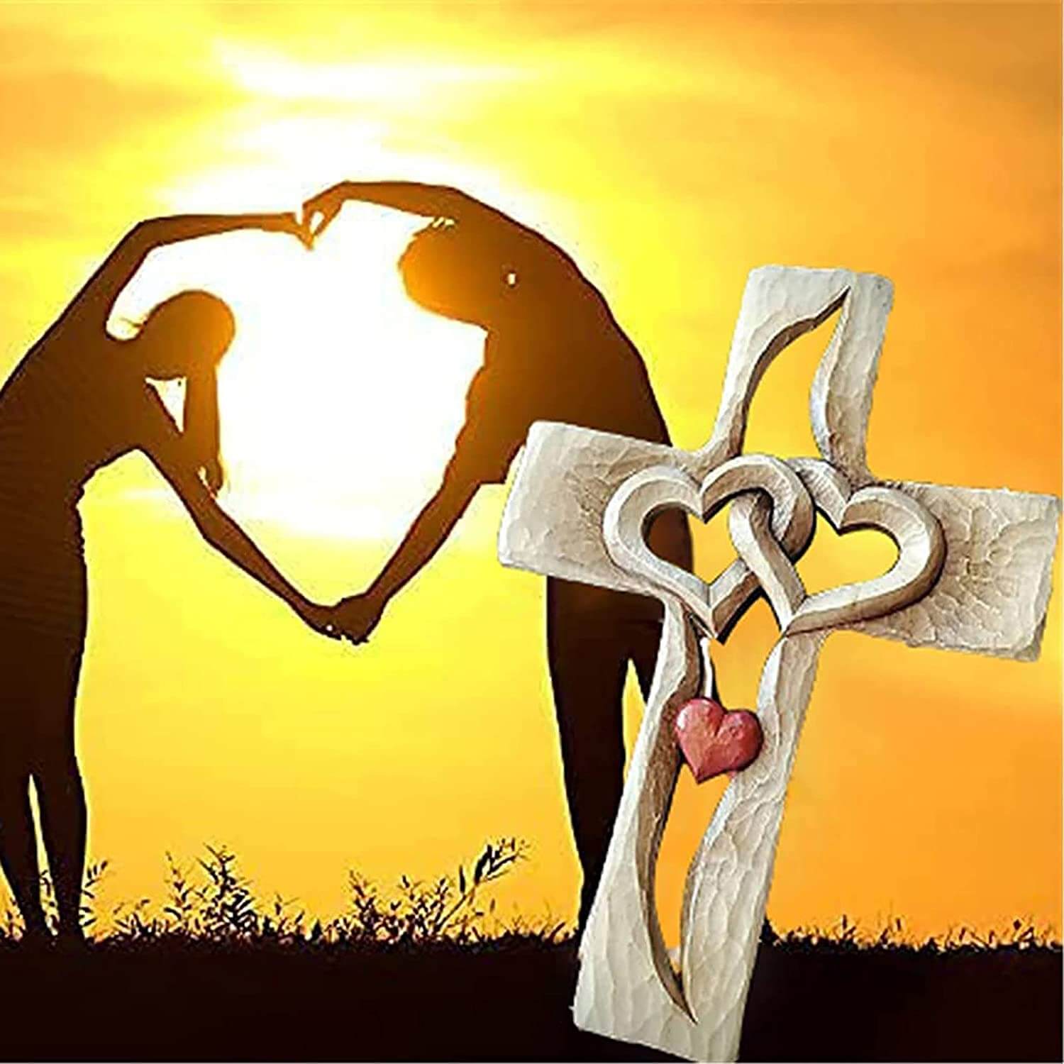 Ineinander Verschlungene Herzen | Geschnitztes Holzkreuz-Bella Webshop