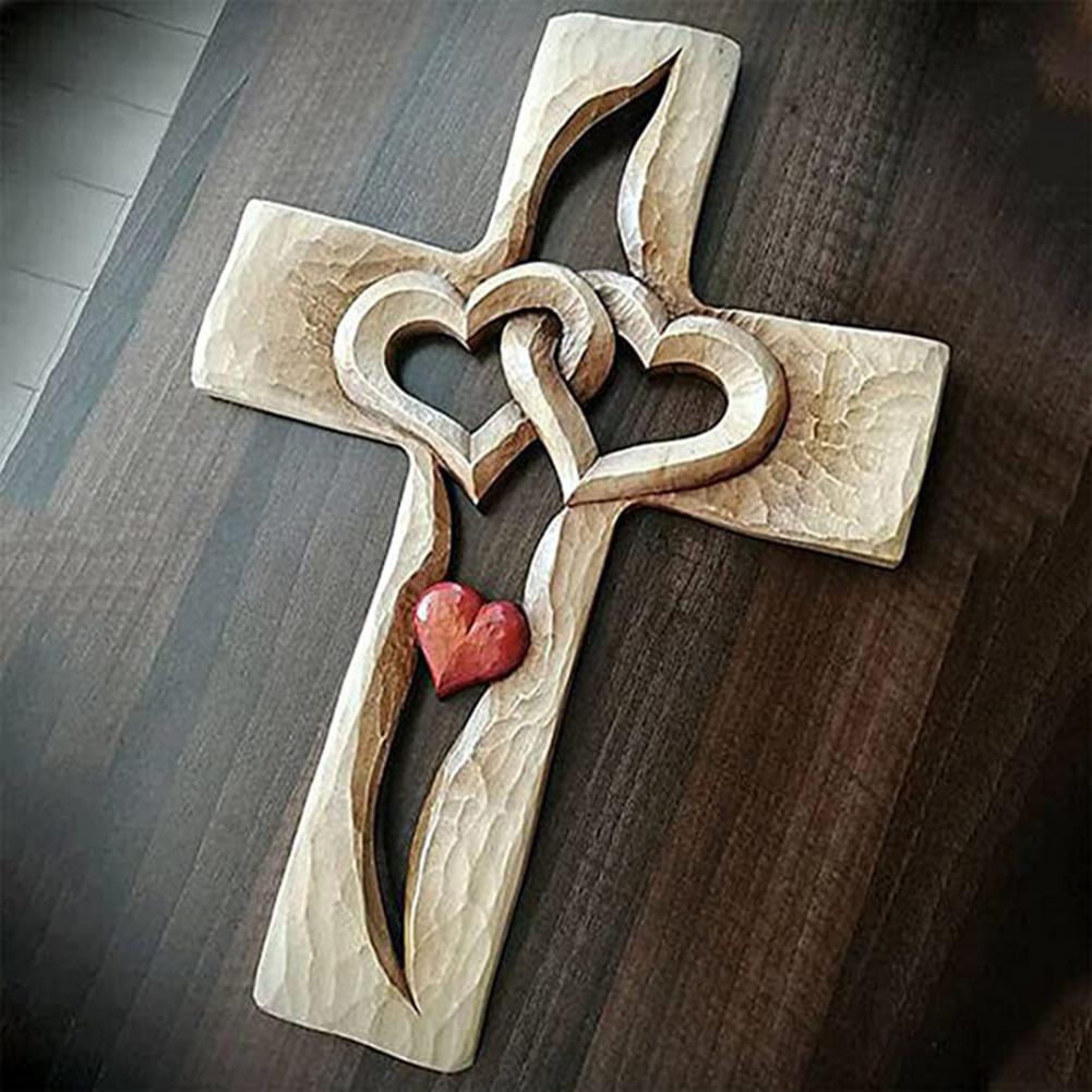 Ineinander Verschlungene Herzen | Geschnitztes Holzkreuz-Bella Webshop