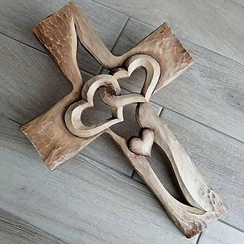 Ineinander Verschlungene Herzen | Geschnitztes Holzkreuz-Bella Webshop