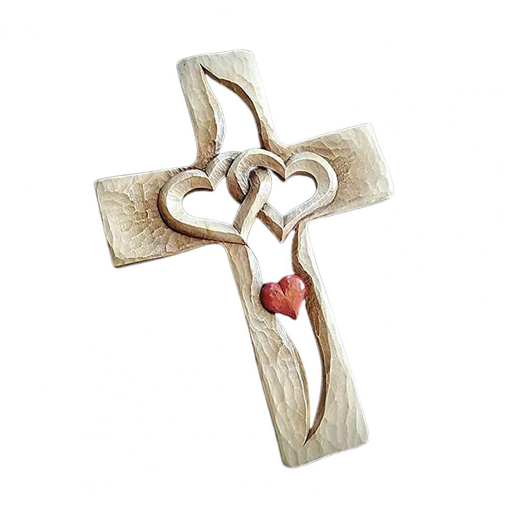 Ineinander Verschlungene Herzen | Geschnitztes Holzkreuz-Bella Webshop