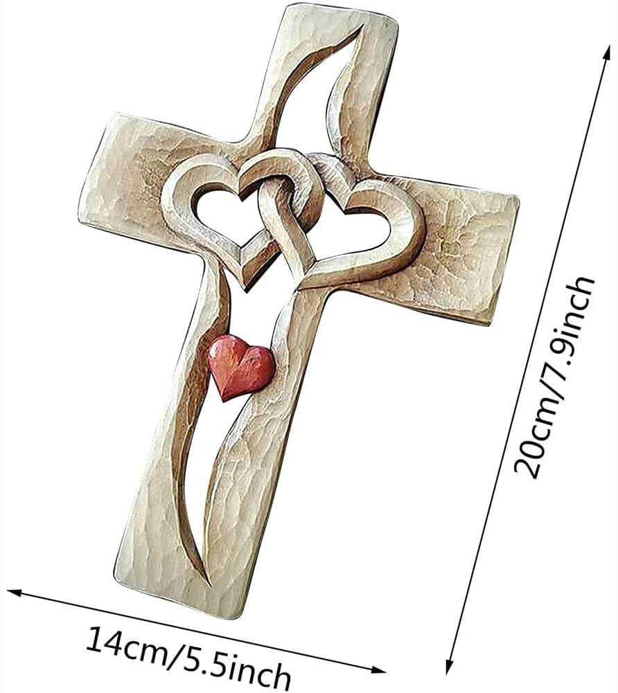 Ineinander Verschlungene Herzen | Geschnitztes Holzkreuz-Bella Webshop