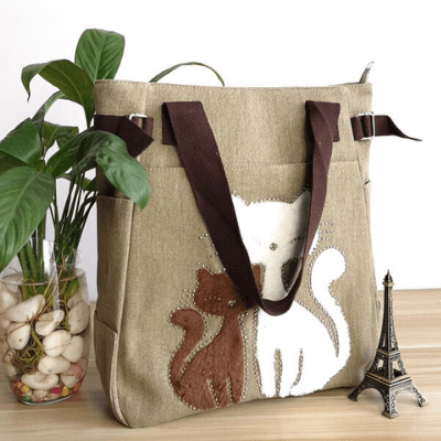 Katze Stickerei Canvas Tasche-Bella Webshop