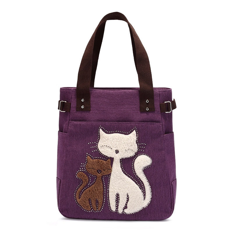 Katze Stickerei Canvas Tasche-Bella Webshop