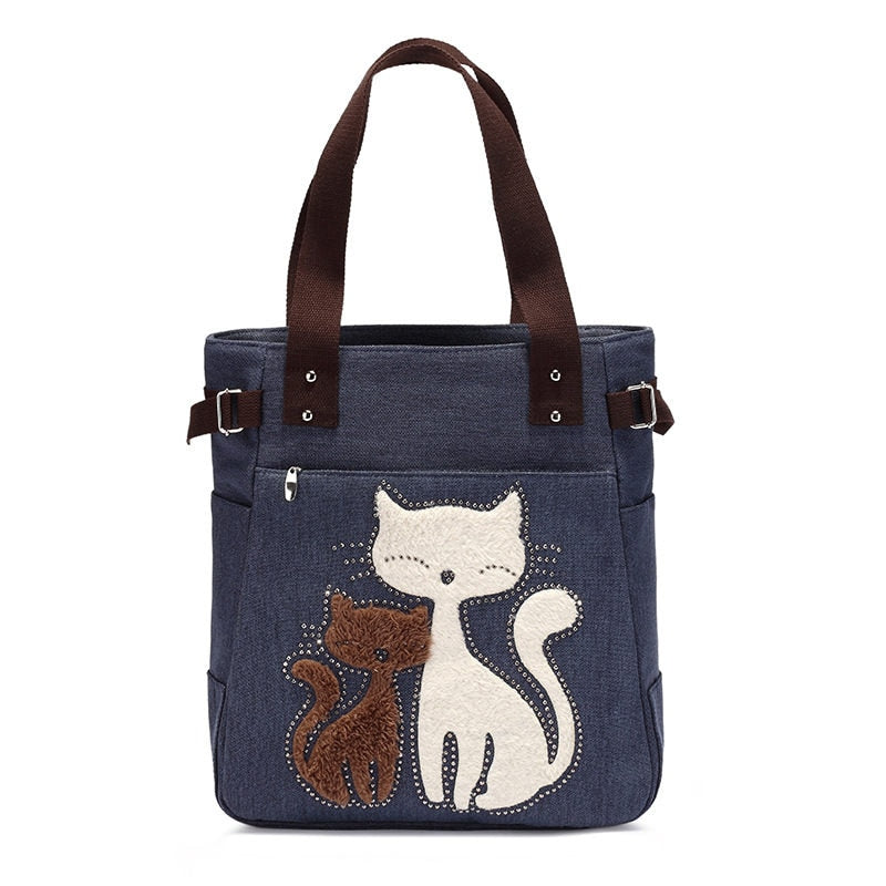 Katze Stickerei Canvas Tasche-Bella Webshop