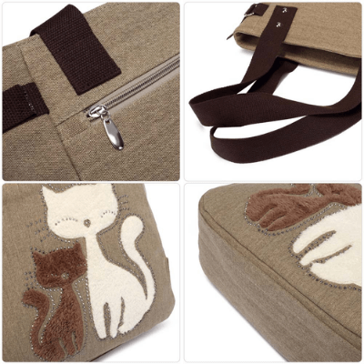 Katze Stickerei Canvas Tasche-Bella Webshop